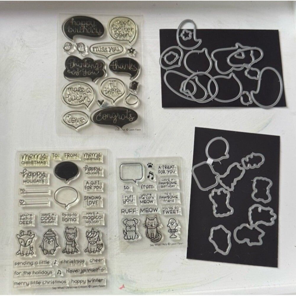 Lot of 3 - Lawn Fawn clear stamps with coordinating dies